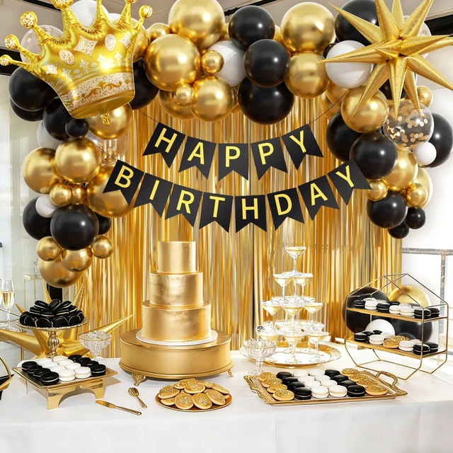 Alt view image 7 of 7 - Black and Gold Birthday Party Decorations with Metallic Gold Balloons | HHappy Birthday Banner, Birthday Decorations for Men