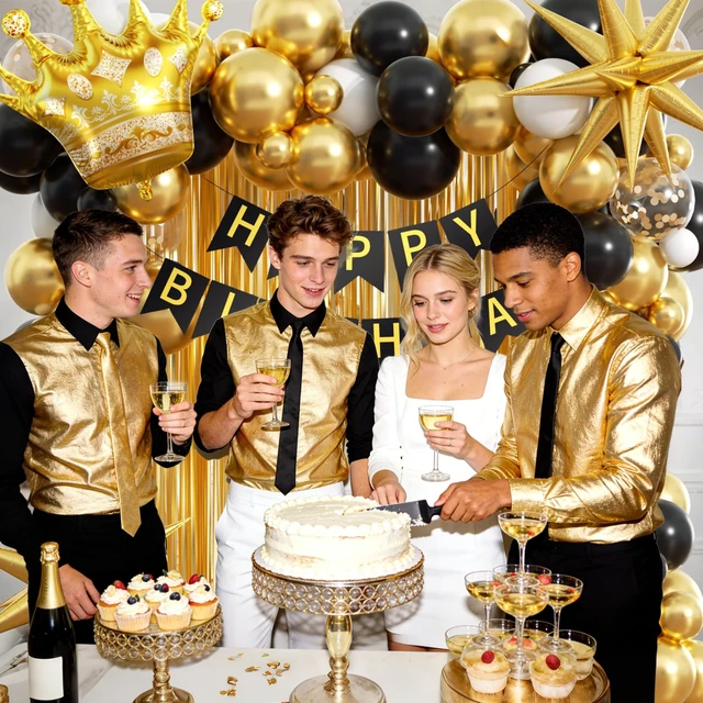 Alt view image 5 of 7 - Black and Gold Birthday Party Decorations with Metallic Gold Balloons | HHappy Birthday Banner, Birthday Decorations for Men