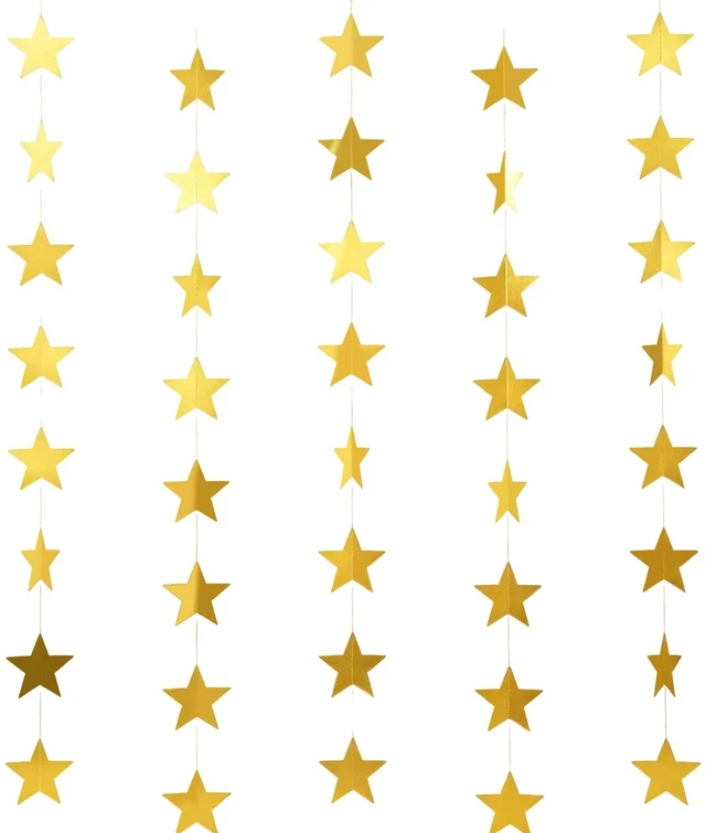Main image of 12 PCS Gold Star Garland Banner,156 FT Double Side Hanging Star Decorations | Paper Glitter Gold Star Garland Backdrop for Party Birthday Wedding Graduation and Classroom Decor