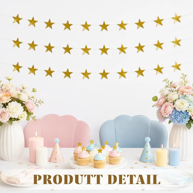 Alt view image 3 of 7 - 12 PCS Gold Star Garland Banner,156 FT Double Side Hanging Star Decorations | Paper Glitter Gold Star Garland Backdrop for Party Birthday Wedding Graduation and Classroom Decor