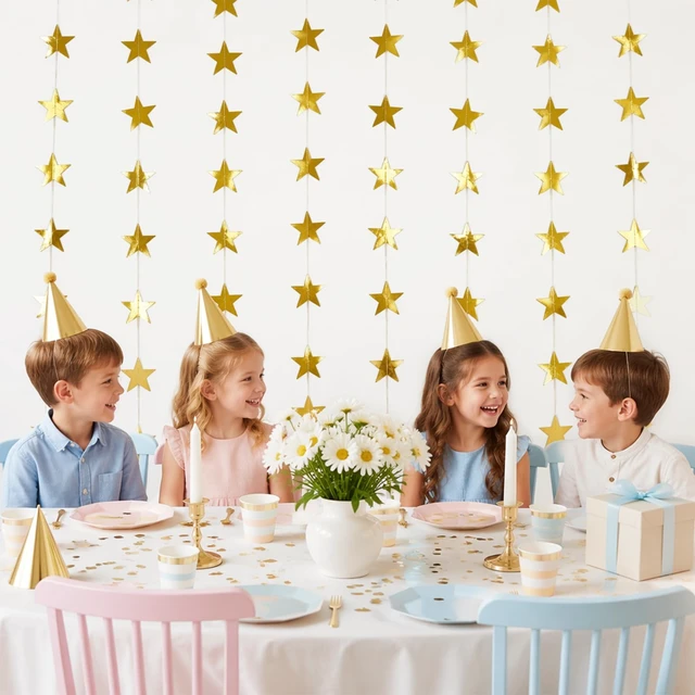 Alt view image 4 of 7 - 12 PCS Gold Star Garland Banner,156 FT Double Side Hanging Star Decorations | Paper Glitter Gold Star Garland Backdrop for Party Birthday Wedding Graduation and Classroom Decor