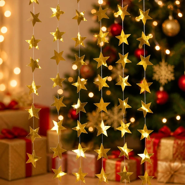 Alt view image 7 of 7 - 12 PCS Gold Star Garland Banner,156 FT Double Side Hanging Star Decorations | Paper Glitter Gold Star Garland Backdrop for Party Birthday Wedding Graduation and Classroom Decor