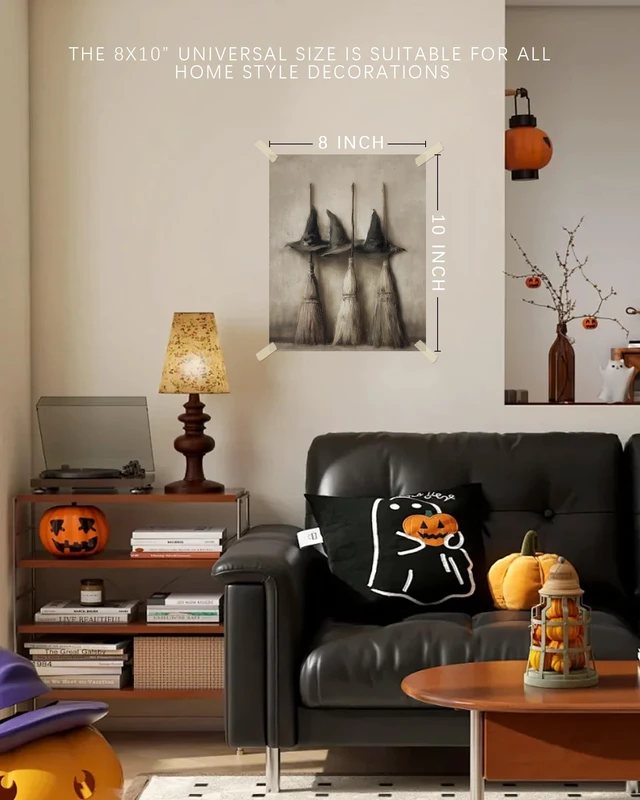 Alt view image 5 of 7 - Vintage Witch Hats and Brooms Print Spooky Gothic Halloween Decor, Halloween Home Decor Wall Art, Retro Moody Halloween Wall Art for Gallery Living Room Bathroom BedroomHoliday Gift - 8x10Inch Unframe