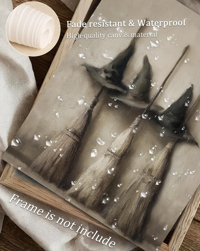 Alt view image 4 of 7 - Vintage Witch Hats and Brooms Print Spooky Gothic Halloween Decor, Halloween Home Decor Wall Art, Retro Moody Halloween Wall Art for Gallery Living Room Bathroom BedroomHoliday Gift - 8x10Inch Unframe