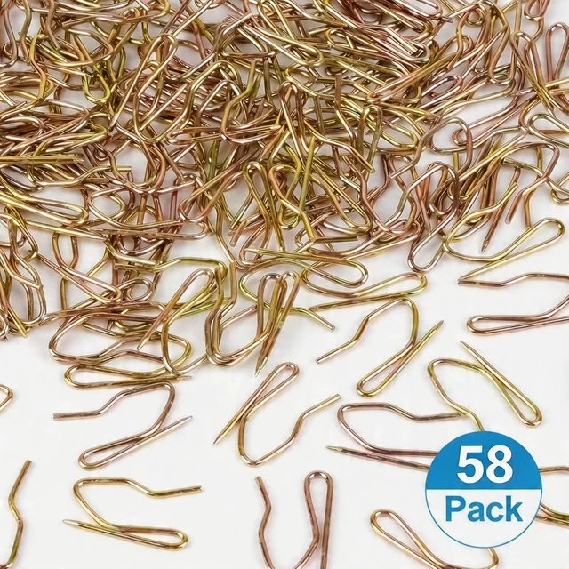 Alt view image 3 of 6 - 58pcs Heavy Duty Drapery Pins, Metal Curtain Hooks for Curtains | Pinch pleat drape compatibility, sharp points effortless installation, yellow zinc rust resistant finish