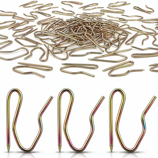 Main image of 58pcs Heavy Duty Drapery Pins, Metal Curtain Hooks for Curtains | Pinch pleat drape compatibility, sharp points effortless installation, yellow zinc rust resistant finish