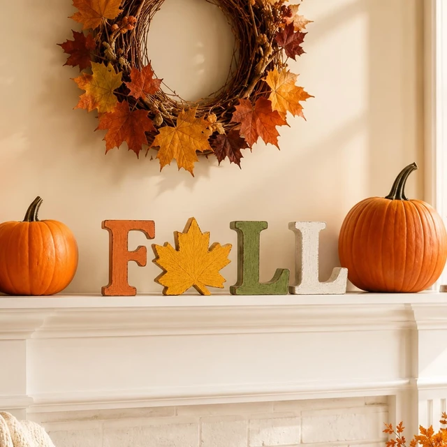 Alt view image 4 of 6 - Fall Decorations for Home, 4 PCS Wooden Table Signs, Autumn Letter Blocks | Vintage Farmhouse Harvest Decor for Thanksgiving Centerpieces, Mantel, Shelf, Tiered Tray, Kitchen Tabletop and Entryway