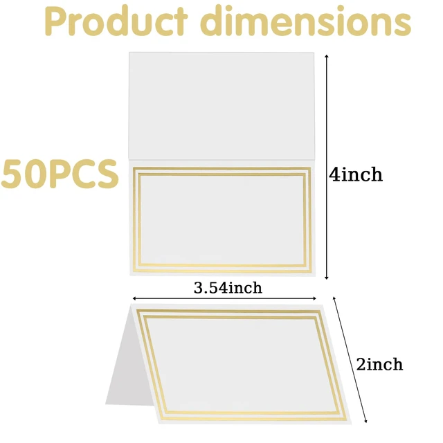 Alt view image 2 of 7 - 50 Pcs Place Cards, 2"x3.5" Double Gold Foil Border Tent Cards