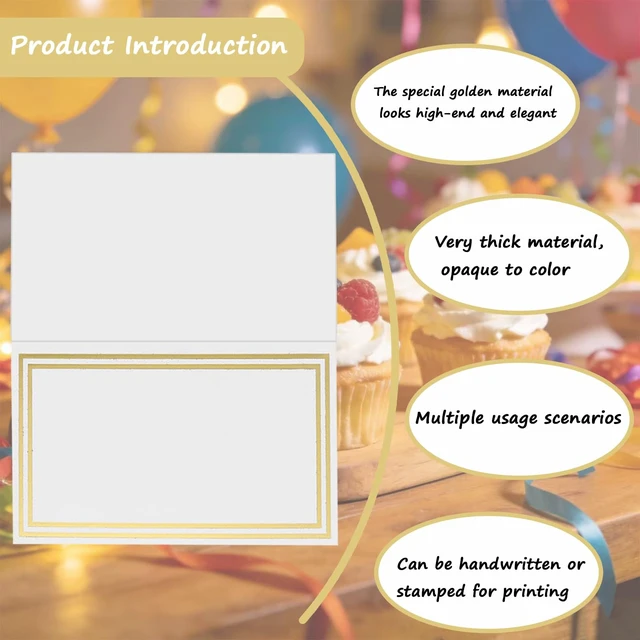 Alt view image 3 of 7 - 50 Pcs Place Cards, 2"x3.5" Double Gold Foil Border Tent Cards