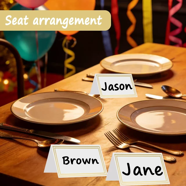 Alt view image 4 of 7 - 50 Pcs Place Cards, 2"x3.5" Double Gold Foil Border Tent Cards