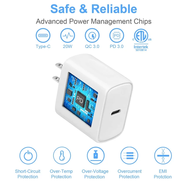 Alt view image 5 of 7 - iPhone 14 13 12 Charger Fast Charging 20W USB C Wall Charger with 6FT Cable | PD Fast Charging for iPhone 14/13/12/11/Pro/Pro Max/Mini/Xs Max/XR/X, iPad
