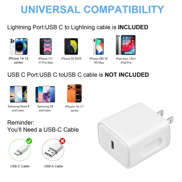 Alt view image 6 of 7 - iPhone 14 13 12 Charger Fast Charging 20W USB C Wall Charger with 6FT Cable | PD Fast Charging for iPhone 14/13/12/11/Pro/Pro Max/Mini/Xs Max/XR/X, iPad