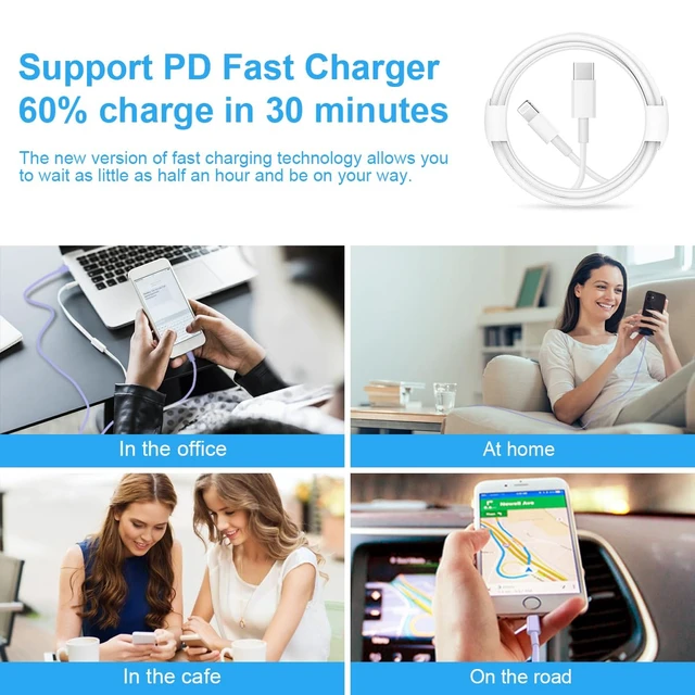 Alt view image 7 of 7 - iPhone 14 13 12 Charger Fast Charging 20W USB C Wall Charger with 6FT Cable | PD Fast Charging for iPhone 14/13/12/11/Pro/Pro Max/Mini/Xs Max/XR/X, iPad
