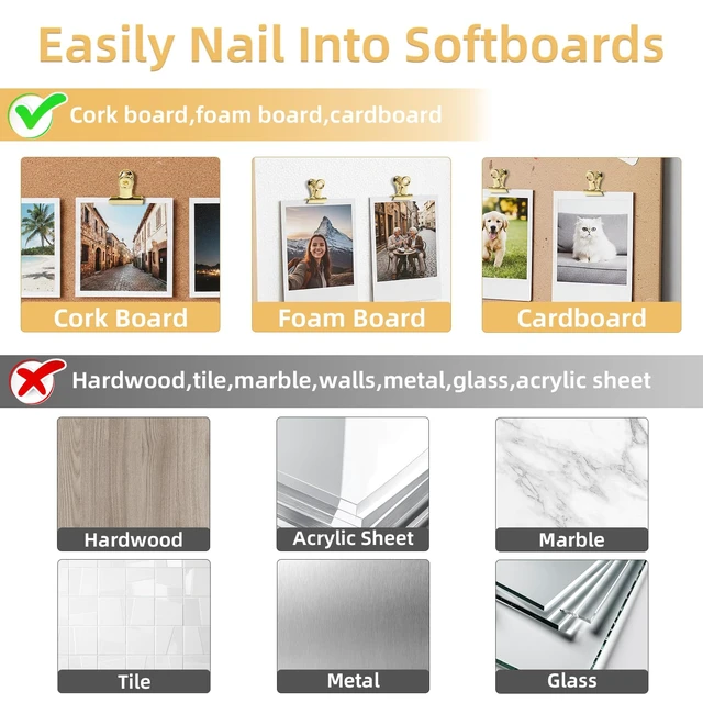 Alt view image 5 of 7 - Golden Push Pins Clips (20 Pcs), Upgraded Thumb Tacks with Metal Clips for Cork Board, Bulletin Board Photos Notes Documents, No Hole Paper Clips Durable Office and School Supplies
