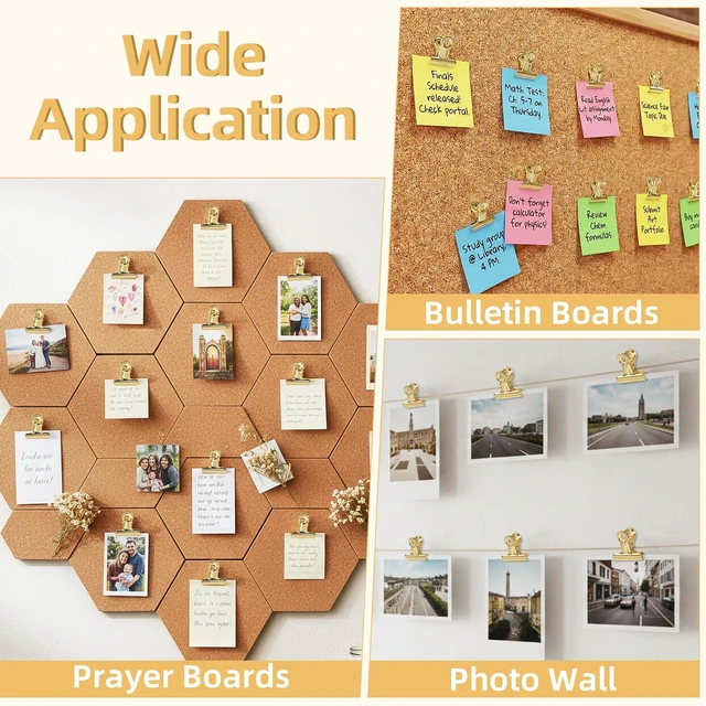 Alt view image 7 of 7 - Golden Push Pins Clips (20 Pcs), Upgraded Thumb Tacks with Metal Clips for Cork Board, Bulletin Board Photos Notes Documents, No Hole Paper Clips Durable Office and School Supplies