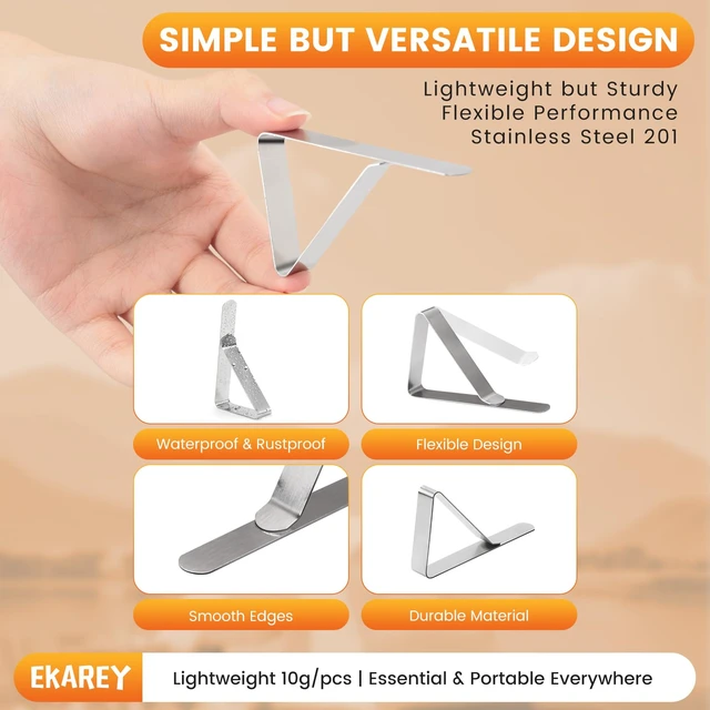 Alt view image 7 of 7 - 12 PCS Metal Tablecloth Clips Holder Securing Outdoor & Indoor Table Cloth | Windproof & Waterproof & Rustproof Stainless Steel Table Cover Clamps for Party, Picnic Camping, Wedding Christmas New Year