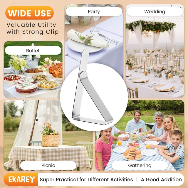 Alt view image 3 of 7 - 12 PCS Metal Tablecloth Clips Holder Securing Outdoor & Indoor Table Cloth | Windproof & Waterproof & Rustproof Stainless Steel Table Cover Clamps for Party, Picnic Camping, Wedding Christmas New Year