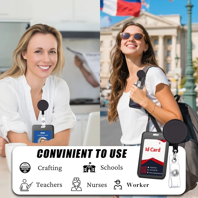 Alt view image 5 of 6 - 3 Set Black Vertical Badge Holders | Plastic Card Protective Case with Telescopic ID Holder, Suitable for Access Control Cards, Work Cards, Teachers, Students.