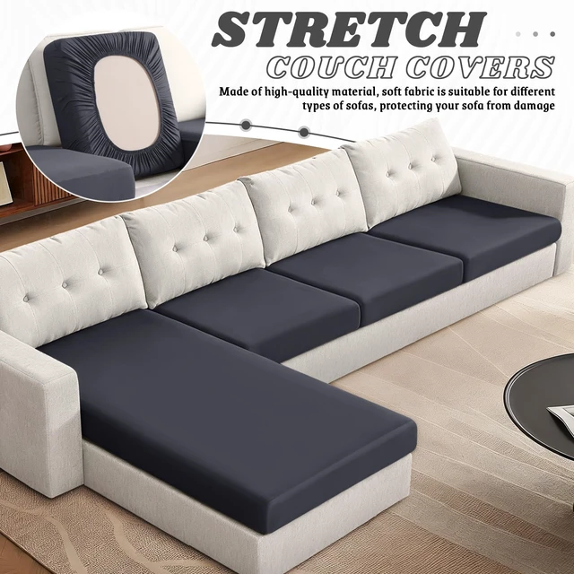Alt view image 3 of 7 - Cushion Armrest Covers, Stretch 2PC Cushion Cover, Dark Grey | Couch Cover for Sectional Sofa, Washable L Shaped Couch Cover, Individual Couch Cushion Covers Furniture Protector for Pets
