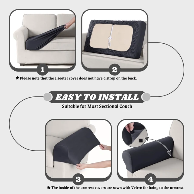 Alt view image 7 of 7 - Cushion Armrest Covers, Stretch 2PC Cushion Cover, Dark Grey | Couch Cover for Sectional Sofa, Washable L Shaped Couch Cover, Individual Couch Cushion Covers Furniture Protector for Pets
