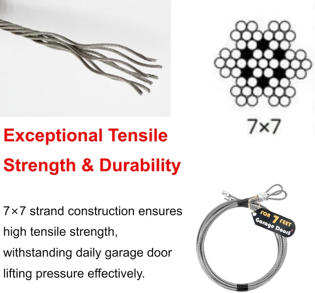 Alt view image 2 of 6 - 2 Pack 8.8FT Torsion Spring Garage Door Cable - 1/8''(3mm) Heavy-Duty 304 Stainless Steel Galvanized for 7FT Tall Garage Door