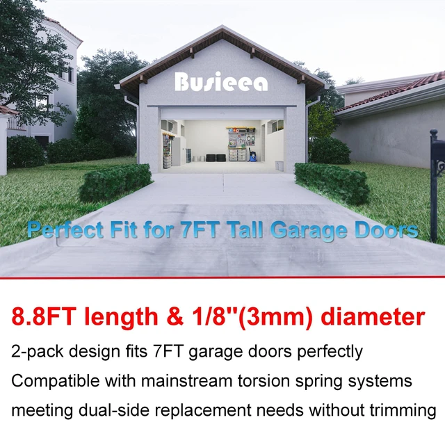 Alt view image 3 of 6 - 2 Pack 8.8FT Torsion Spring Garage Door Cable - 1/8''(3mm) Heavy-Duty 304 Stainless Steel Galvanized for 7FT Tall Garage Door