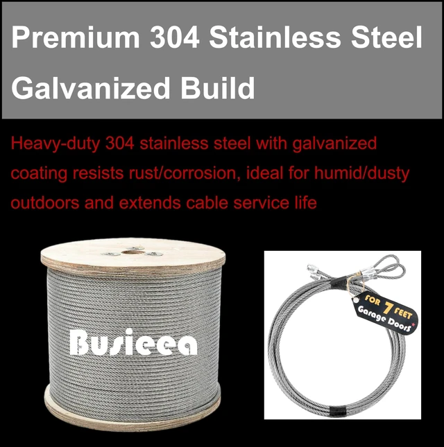 Alt view image 4 of 6 - 2 Pack 8.8FT Torsion Spring Garage Door Cable - 1/8''(3mm) Heavy-Duty 304 Stainless Steel Galvanized for 7FT Tall Garage Door