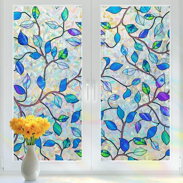 Main image of Window Privacy Film, Stained Cling, Purple Vines, 17.5" x 78.7" | Decorative Window Sticker, Removable Static Tint Heat Control UV Blocking Non-Adhesive Coverings for Home Doors, Bathroom