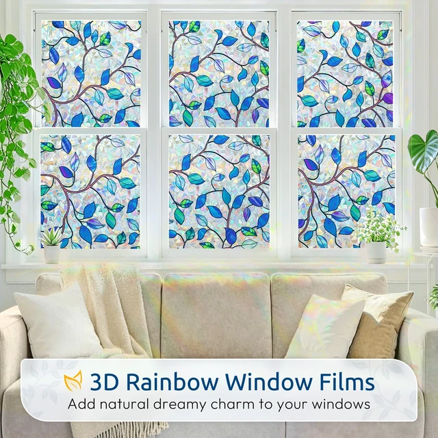 Alt view image 2 of 7 - Window Privacy Film, Stained Cling, Purple Vines, 17.5" x 78.7" | Decorative Window Sticker, Removable Static Tint Heat Control UV Blocking Non-Adhesive Coverings for Home Doors, Bathroom