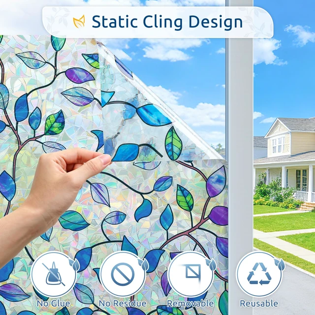 Alt view image 7 of 7 - Window Privacy Film, Stained Cling, Purple Vines, 17.5" x 78.7" | Decorative Window Sticker, Removable Static Tint Heat Control UV Blocking Non-Adhesive Coverings for Home Doors, Bathroom