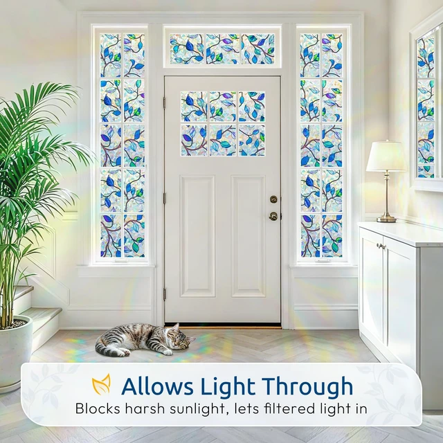 Alt view image 5 of 7 - Window Privacy Film, Stained Cling, Purple Vines, 17.5" x 78.7" | Decorative Window Sticker, Removable Static Tint Heat Control UV Blocking Non-Adhesive Coverings for Home Doors, Bathroom