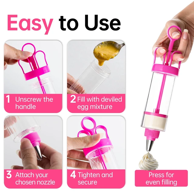 Alt view image 4 of 7 - Deviled Egg Piping Tool, Cake Decorating Kit Baking Tools Supplies | Pastry Filling Injector with 7 Stainless Steel Piping Tips, for Even and Precise Filling with Grip Handle, Ideal for Parties