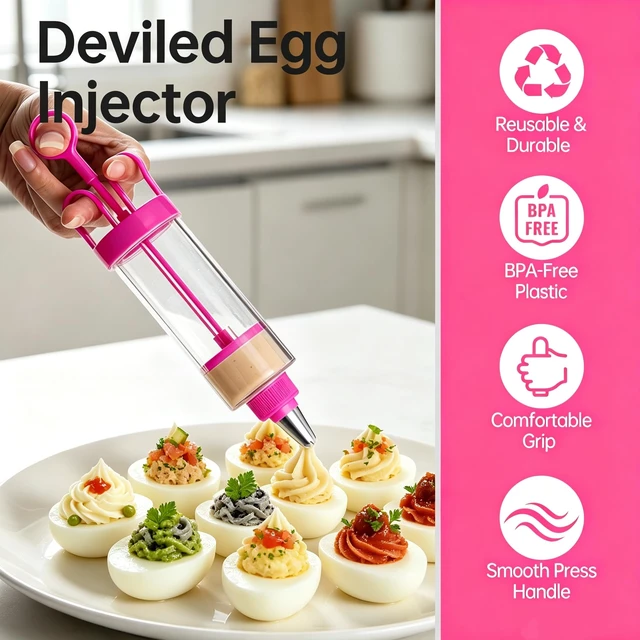 Alt view image 3 of 7 - Deviled Egg Piping Tool, Cake Decorating Kit Baking Tools Supplies | Pastry Filling Injector with 7 Stainless Steel Piping Tips, for Even and Precise Filling with Grip Handle, Ideal for Parties