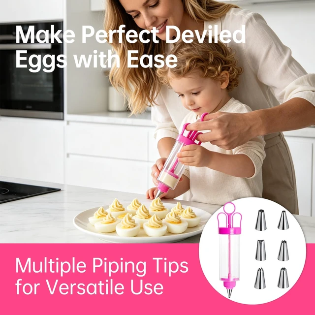 Alt view image 6 of 7 - Deviled Egg Piping Tool, Cake Decorating Kit Baking Tools Supplies | Pastry Filling Injector with 7 Stainless Steel Piping Tips, for Even and Precise Filling with Grip Handle, Ideal for Parties
