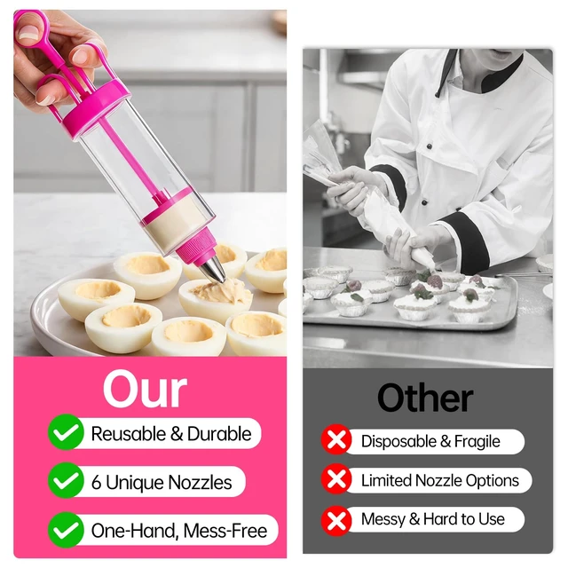 Alt view image 5 of 7 - Deviled Egg Piping Tool, Cake Decorating Kit Baking Tools Supplies | Pastry Filling Injector with 7 Stainless Steel Piping Tips, for Even and Precise Filling with Grip Handle, Ideal for Parties