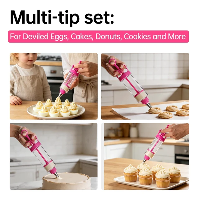 Alt view image 7 of 7 - Deviled Egg Piping Tool, Cake Decorating Kit Baking Tools Supplies | Pastry Filling Injector with 7 Stainless Steel Piping Tips, for Even and Precise Filling with Grip Handle, Ideal for Parties