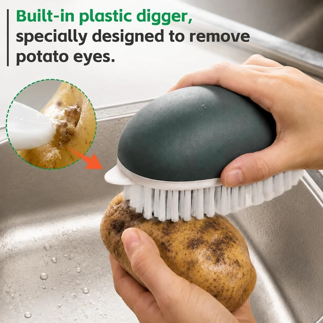 Alt view image 3 of 7 - Vegetable Brush Scrubber,Fruit & Potato Scrubber Brush,Vented Box,Gray | Deep-Cleaning Stiff Bristles,Vented Storage Box,Dry Quickly,Comfortable Ergonomic Handle,Ideal for Daily Produce Cleaning
