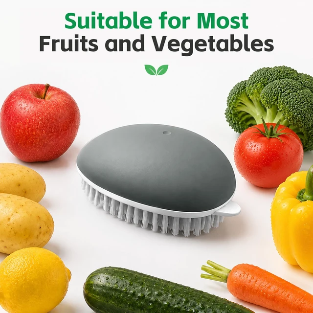 Alt view image 5 of 7 - Vegetable Brush Scrubber,Fruit & Potato Scrubber Brush,Vented Box,Gray | Deep-Cleaning Stiff Bristles,Vented Storage Box,Dry Quickly,Comfortable Ergonomic Handle,Ideal for Daily Produce Cleaning