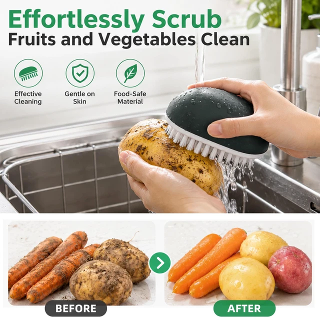 Alt view image 6 of 7 - Vegetable Brush Scrubber,Fruit & Potato Scrubber Brush,Vented Box,Gray | Deep-Cleaning Stiff Bristles,Vented Storage Box,Dry Quickly,Comfortable Ergonomic Handle,Ideal for Daily Produce Cleaning
