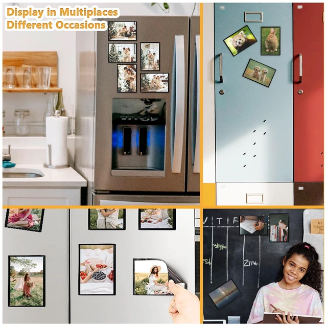 Alt view image 3 of 7 - 5x7 Magnetic Picture Frames, 4 Pack for Refrigerator, Black | Reusable 5x7 magnetic picture frames with full-back magnets for refrigerators, lockers, cabinets and magnetic boards.