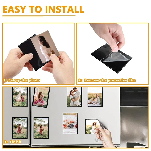 Alt view image 4 of 7 - 5x7 Magnetic Picture Frames, 4 Pack for Refrigerator, Black | Reusable 5x7 magnetic picture frames with full-back magnets for refrigerators, lockers, cabinets and magnetic boards.