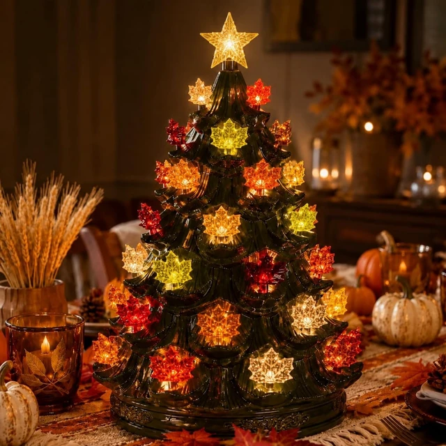 Alt view image 2 of 6 - 60pcs Fall Ceramic Tree Replacement Lights, Maple Leaf, 6 Color | Autumn Tree Topper Ornaments, Ceramic Christmas Tree Bulbs Pegs, for Thanksgiving Harvest Halloween, Home Decor