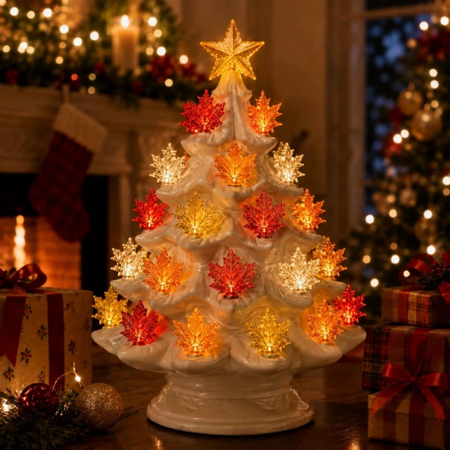 Alt view image 3 of 6 - 60pcs Fall Ceramic Tree Replacement Lights, Maple Leaf, 6 Color | Autumn Tree Topper Ornaments, Ceramic Christmas Tree Bulbs Pegs, for Thanksgiving Harvest Halloween, Home Decor