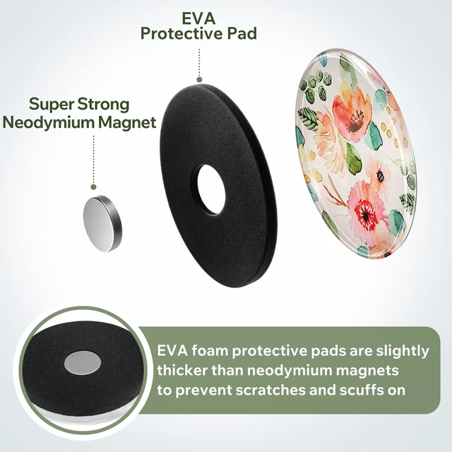 Alt view image 4 of 6 - 12Pcs 1.2in Round 3D Floral Glass Fridge Magnets,Strong & Non Scratch Design for Fridge,Locker,Office,Classroom & Kitchen Decor,Colorful Flower Pattern,Upgraded Magnet Version