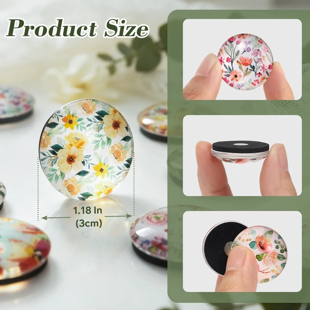 Alt view image 3 of 6 - 12Pcs 1.2in Round 3D Floral Glass Fridge Magnets,Strong & Non Scratch Design for Fridge,Locker,Office,Classroom & Kitchen Decor,Colorful Flower Pattern,Upgraded Magnet Version