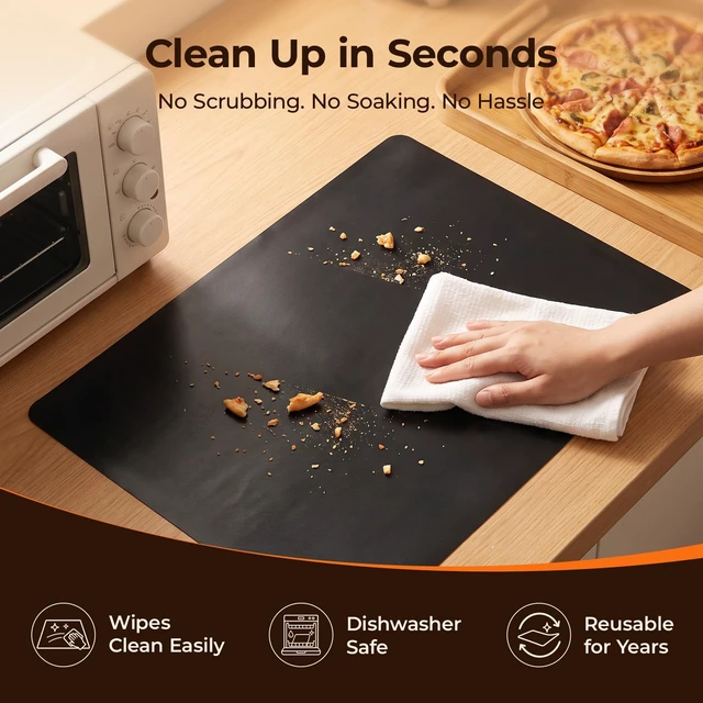 Alt view image 3 of 7 - Oven Liners for Bottom of Oven, 2 Pack 17X25" Oven Liner | Non-Stick Reusable Oven Liner, Easy to Clean & Heat Resistant Oven Mat for Electric, Gas, Toaster Oven, Microwave & BBQ Grill