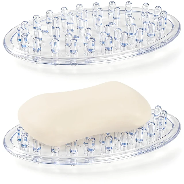 Main image of 2 Pieces Clear Plastic Bar Soap Holder Tray with Holes, Soap Saver Holder for Bathroom Counter, Shower Stall & Kitchen