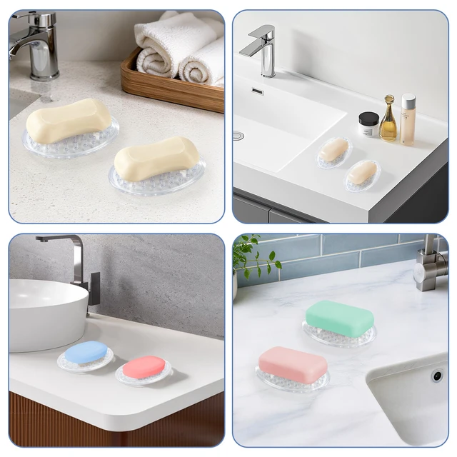 Alt view image 3 of 7 - 2 Pieces Clear Plastic Bar Soap Holder Tray with Holes, Soap Saver Holder for Bathroom Counter, Shower Stall & Kitchen