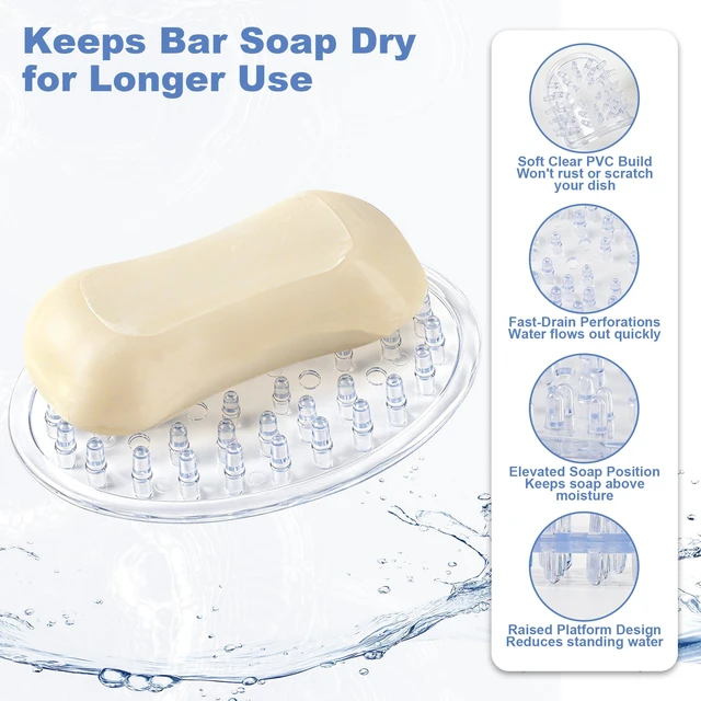 Alt view image 5 of 7 - 2 Pieces Clear Plastic Bar Soap Holder Tray with Holes, Soap Saver Holder for Bathroom Counter, Shower Stall & Kitchen