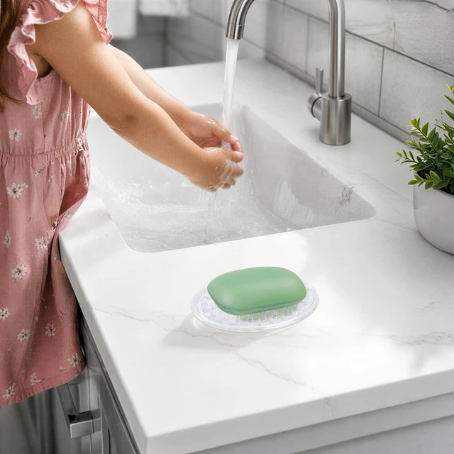 Alt view image 6 of 7 - 2 Pieces Clear Plastic Bar Soap Holder Tray with Holes, Soap Saver Holder for Bathroom Counter, Shower Stall & Kitchen